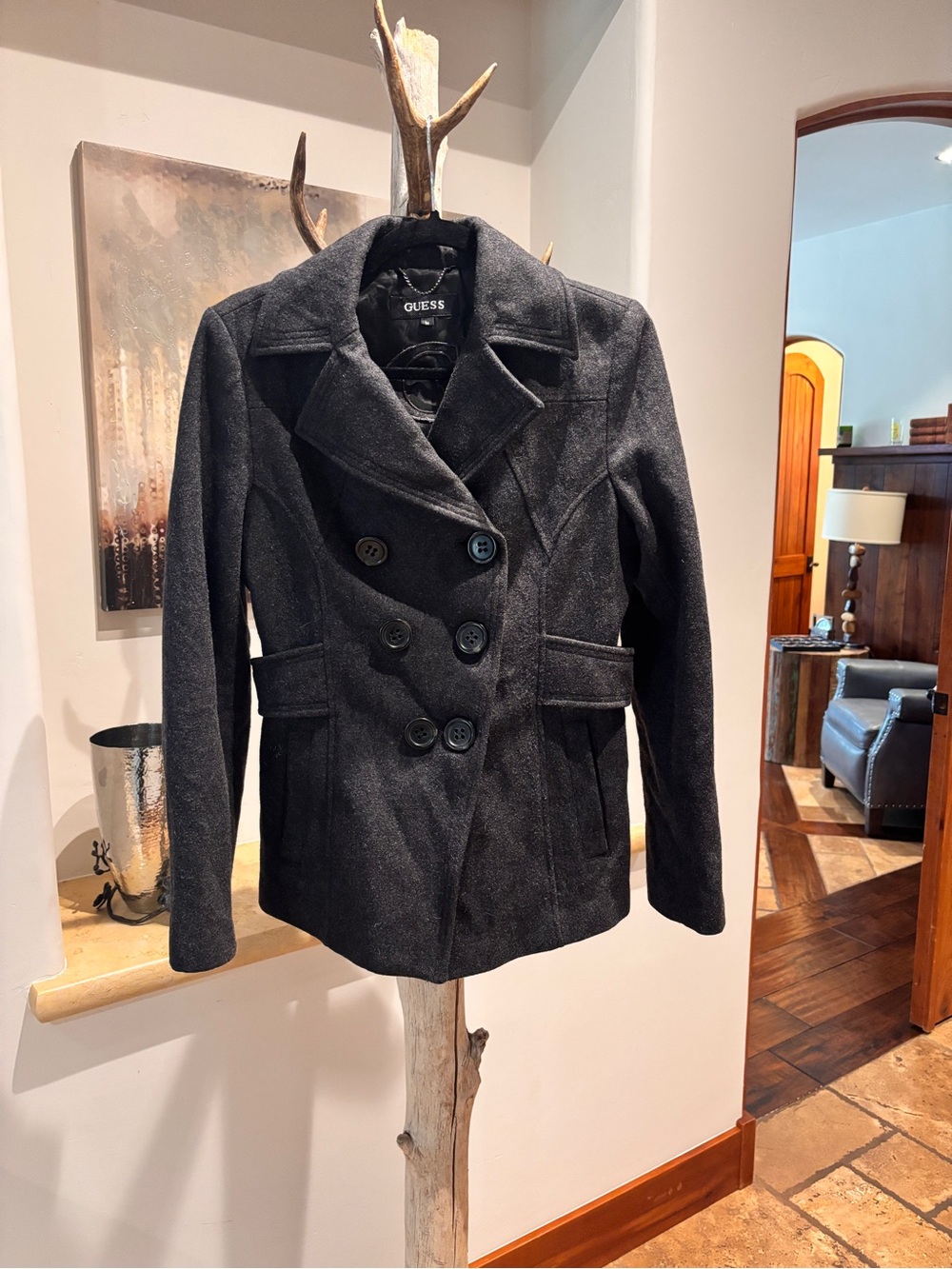 GUESS Black Double-Breasted Pea Coat